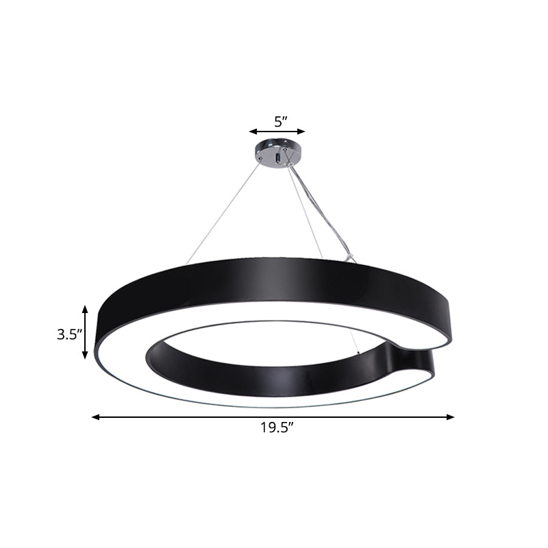 19.5"/23.5"/31.5" Wide C Shape Hanging Lighting Minimalist Metal Led White/Black Ceiling Pendant Lamp in White/Warm/Natural Light