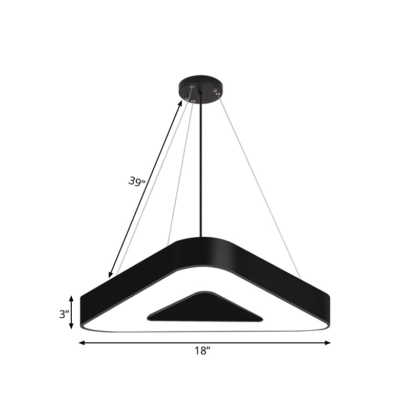 18"/23.5"/31.5" Wide Triangle Pendant Lamp Metal Led White/Black Hanging Ceiling Light for Office in White Light