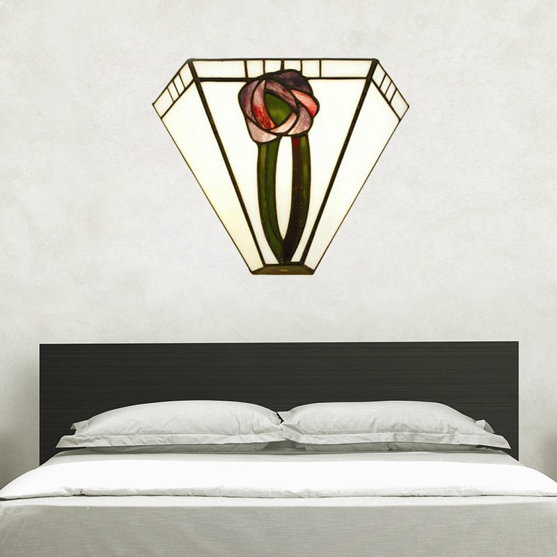 Craftsman Geometric Wall Lamp Stained Glass 1 Head Wall Mount Light with Flower Decoration for Living Room