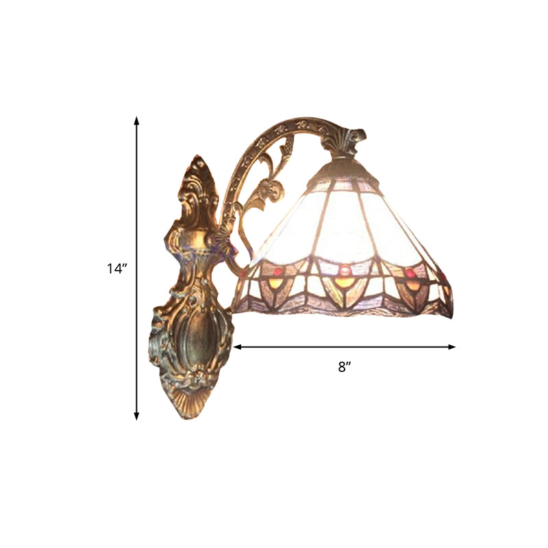 Cone Wall Mount Light Stained Glass 1 Light Tiffany Indoor Wall Sconce Light for Bedroom