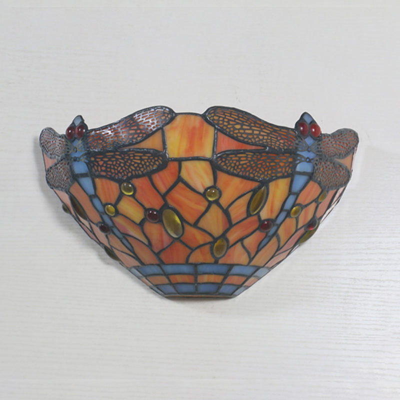 Dragonfly Wall Lighting Tiffany Style Stained Glass 1 Light Wall Sconce Lighting in Orange