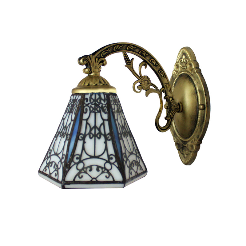 Rustic Geometric Wall Lamp with Fence Design White and Black Glass 1 Light Wall Mount Light