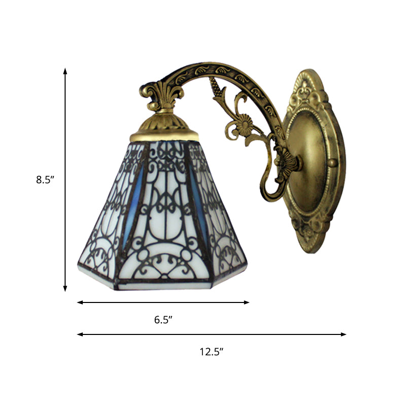 Rustic Geometric Wall Lamp with Fence Design White and Black Glass 1 Light Wall Mount Light