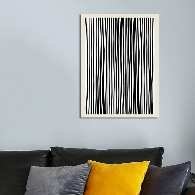 Vertical Stripes Pattern Wall Decor in Dark Minimalism Style Painting for Guest Room
