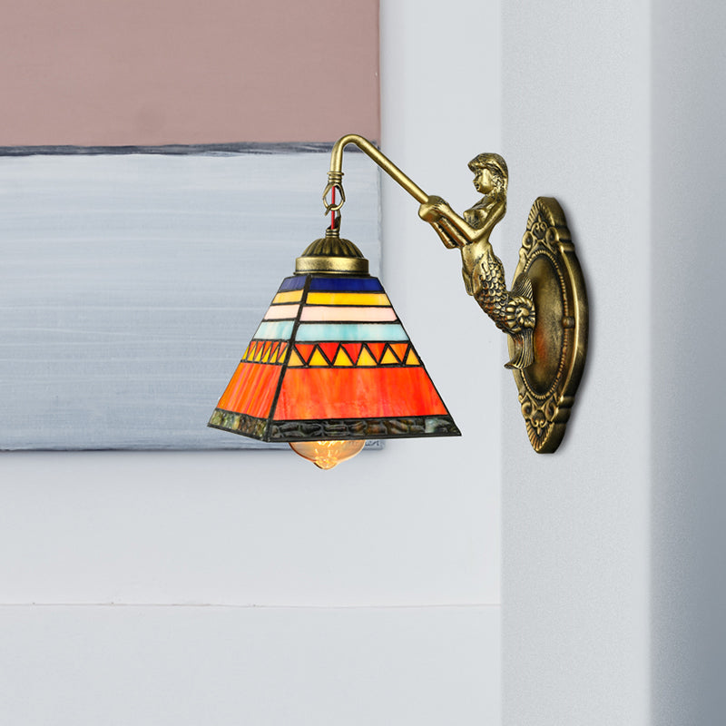Orange Pyramid Wall Mounted Light Tiffany 1 Head Stained Glass Sconce Light Fixture
