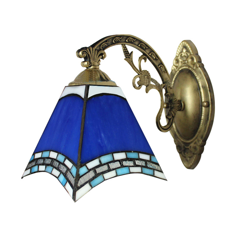 Rustic Geometric Ceiling Pendant Stained Glass 1 Light Hanging Pendant in Blue for Dining Room