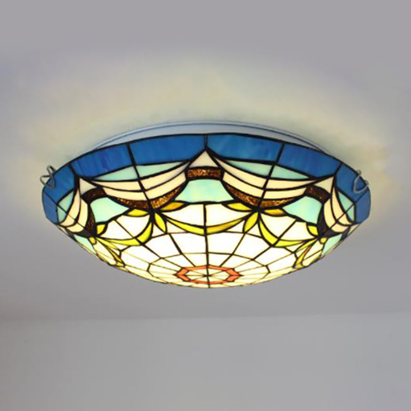 Plafonnier à bol nautique en verre d'art, 3 lumières, style Tiffany, pour salon