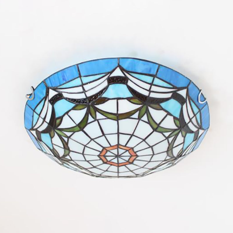 Plafonnier à bol nautique en verre d'art, 3 lumières, style Tiffany, pour salon
