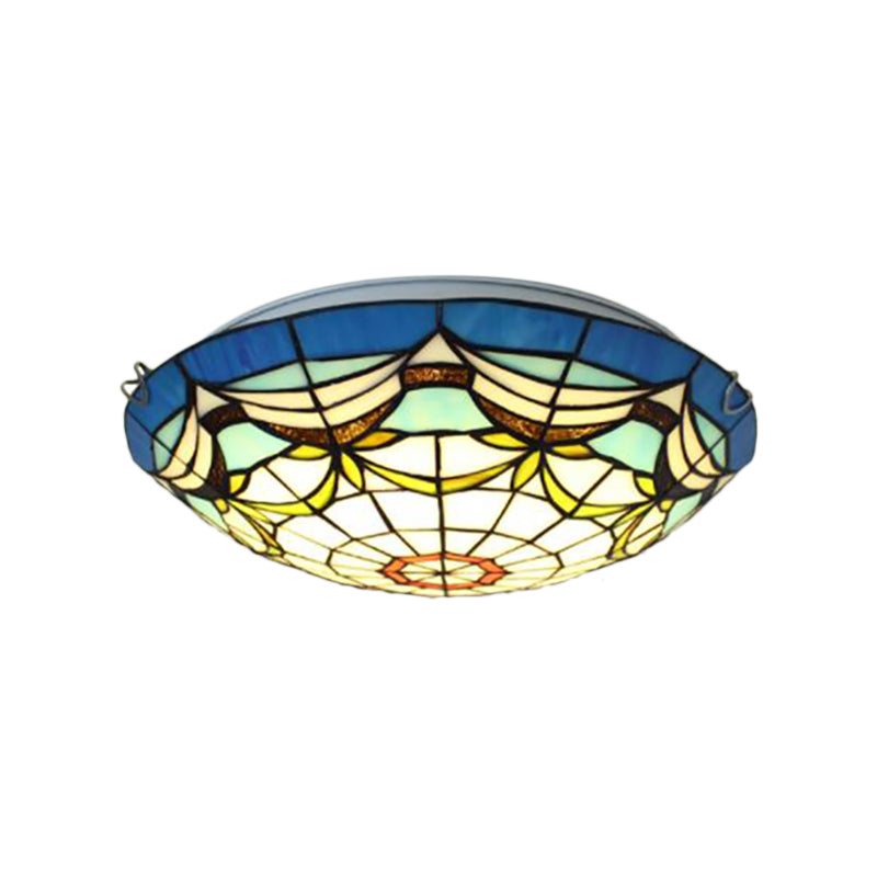 Plafonnier à bol nautique en verre d'art, 3 lumières, style Tiffany, pour salon