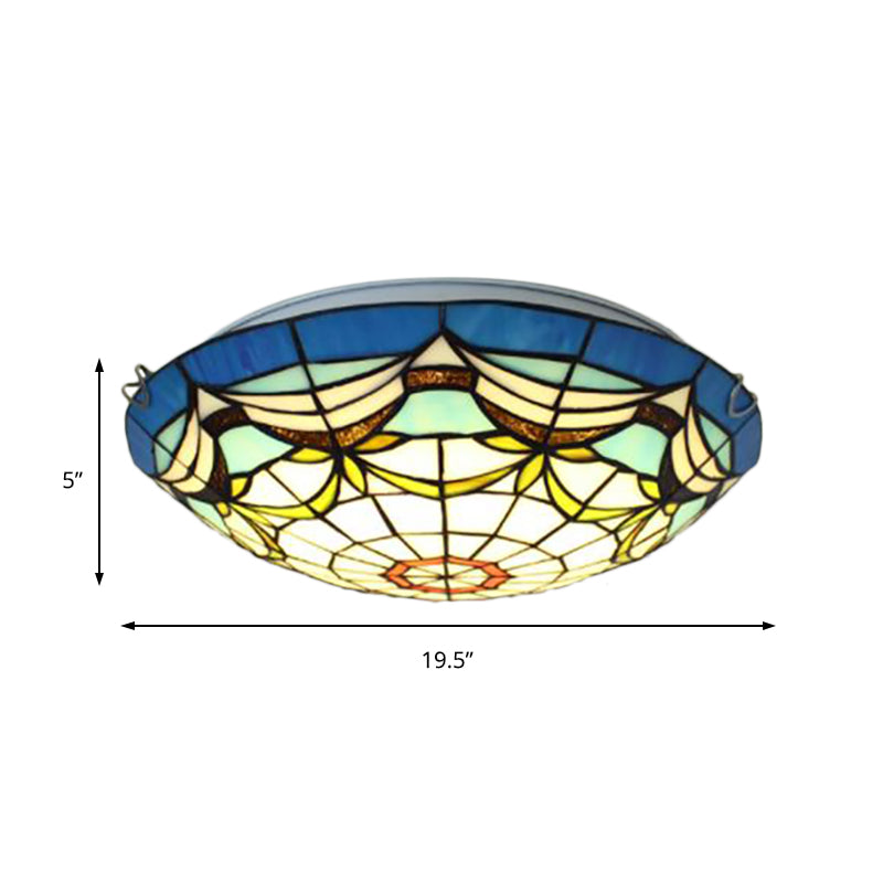 Plafonnier à bol nautique en verre d'art, 3 lumières, style Tiffany, pour salon
