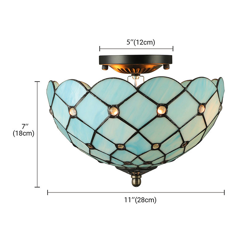 Beige / Black Bowl-Shaped Ceiling Light Fixture Tiffany Stained Glass 1/2 Lights Flushmount Ceiling Light
