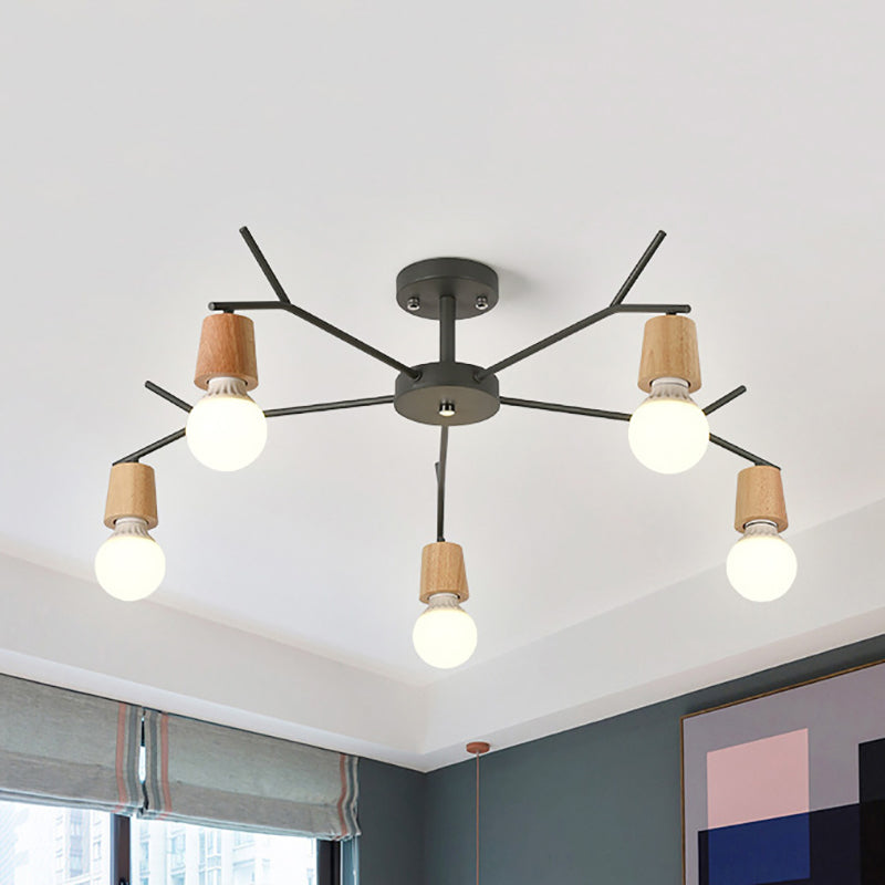 Branch Shape Living Room Chandelier Metal Multi Heads Nordic Stylish Pendant Light
