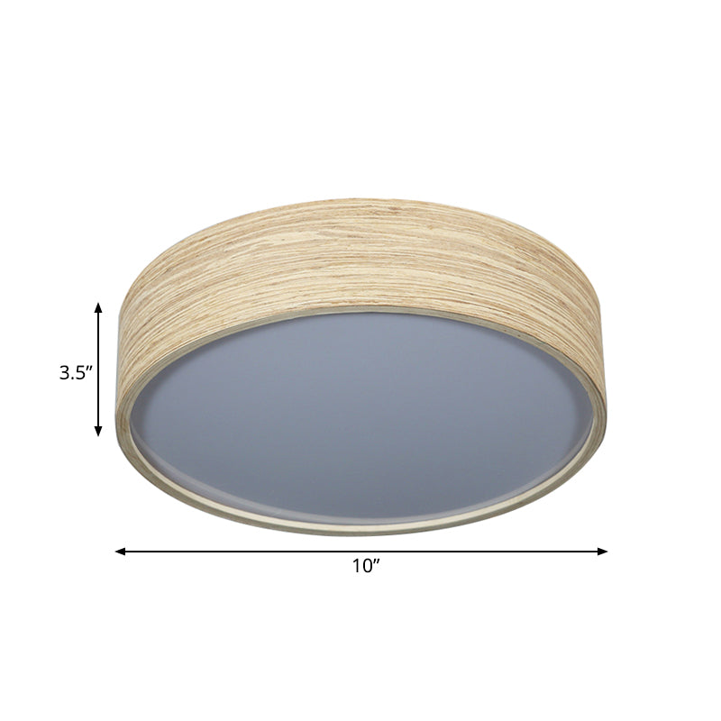 LED Dining Room Flushmount Lighting con Round Bamboo Shade Modern Wood Massimale Lampada a Warm / White Light, 10 "/14" W