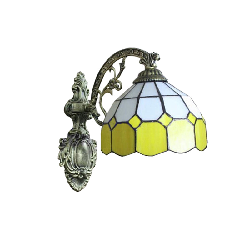 Yellow Dome Wall Mount Lighting Tiffany Style 1 Light Wall Sconce Lamp with Curved Arm