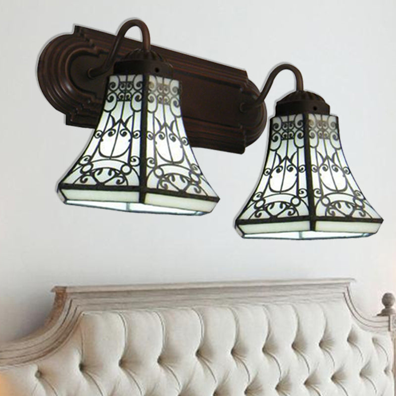 2 Heads Sconce Lighting Baroque Flared White Glass Wall Mounted Light for Bedroom