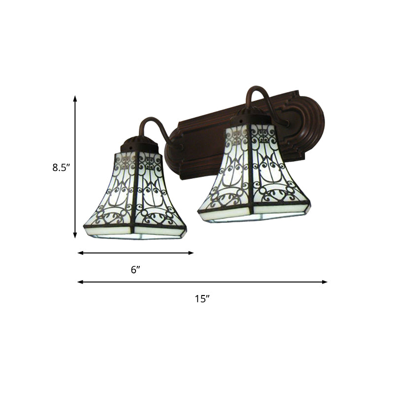 2 Heads Sconce Lighting Baroque Flared White Glass Wall Mounted Light for Bedroom