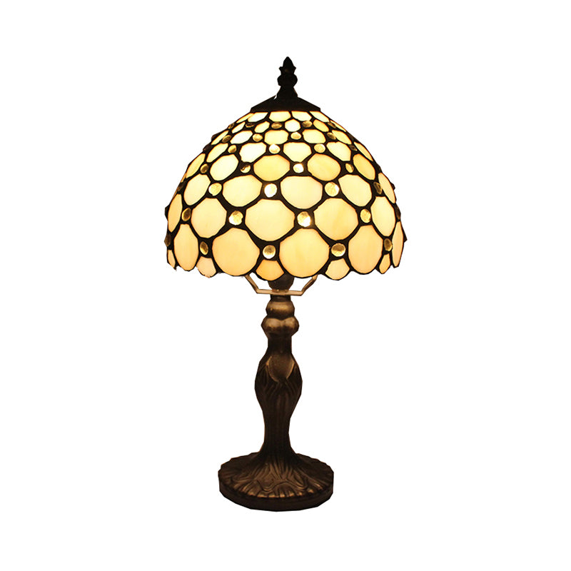 1 Kopf gewölbter Akzentlampe Vintage Buntglas Dekorative Tischlampe in Beige für Bett