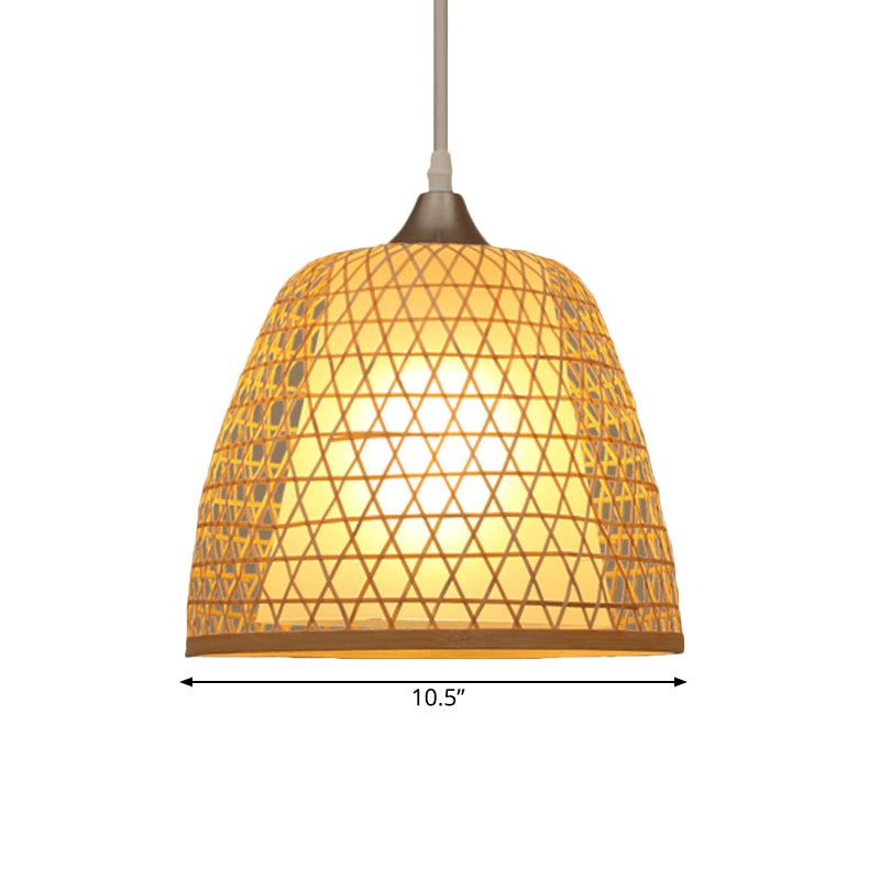 Asian Style Eimer Hanging Leuchte mit Kreuz gewebtes Design Bambus 1 Glühbirnenschlafzimmer -Anhängerlampe
