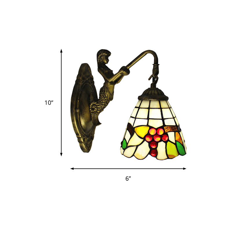 1 Light Mermaid Wall Mounted Light with Fruit Pattern Stained Glass Mini Wall Sconce Lighting