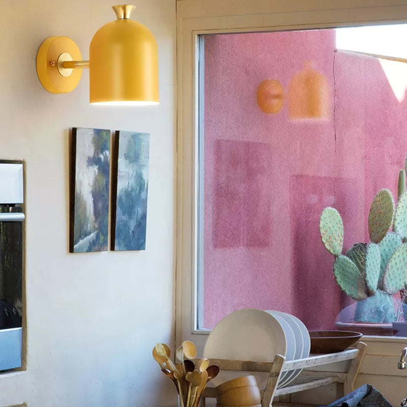 Cup Shade Dining Room Wall Lamp Metal 1 Bulb Nordic Stylish Sconce Light with Macaron Color