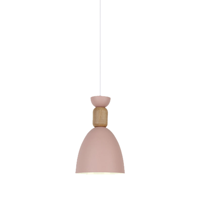 Dining Room Domed Suspension Light Metal Wood One Bulb Macaron Hanging Light