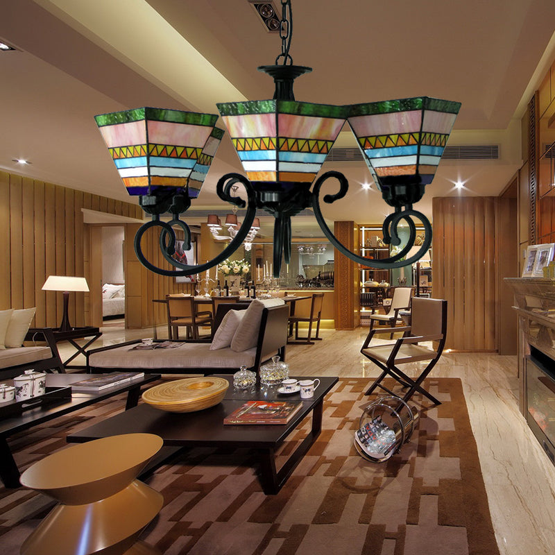 Pink Pyramid Coste Light Tiffany Glass 6 luces Candelera creativa con cadena para dormitorio