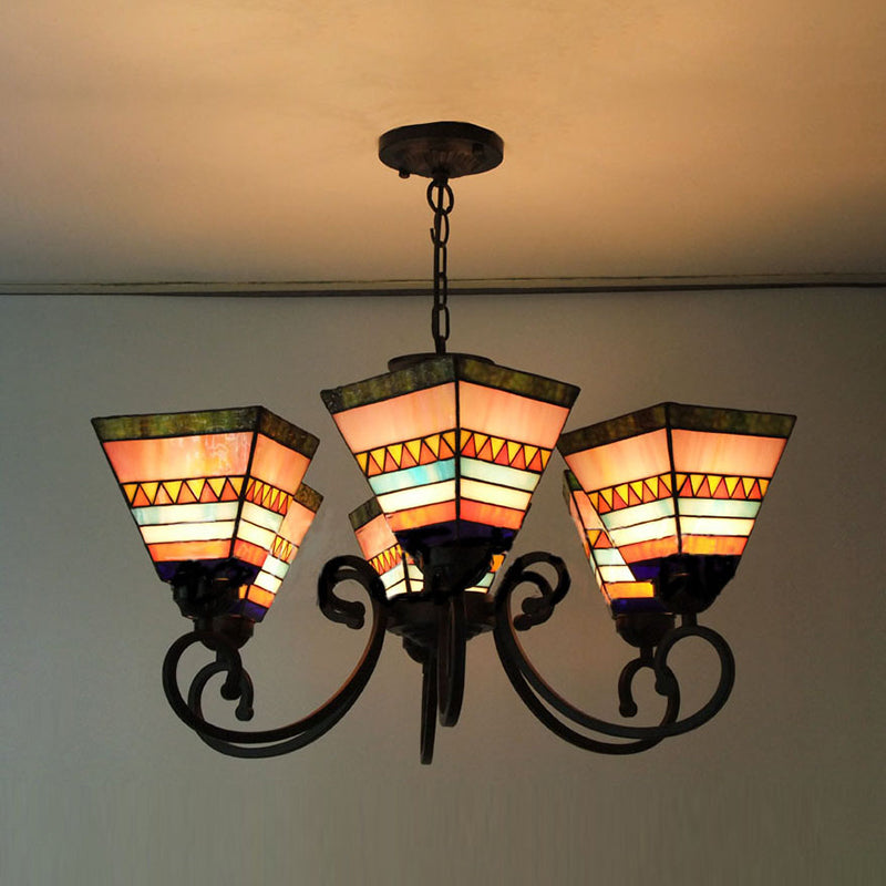 Piramide rosa Pendant Light Light Stained Glass 6 Luci Creative lampadario creativo con catena per camera da letto