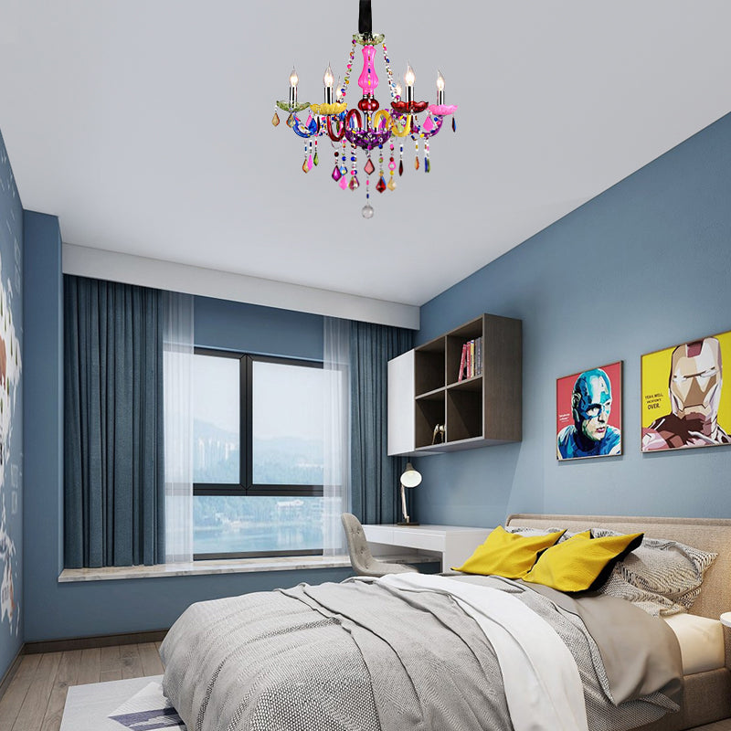 Veelkleurig glazen kroonluchter met Crystal Bead 6 Lights Kids hangen hangend voor de kleuterschool