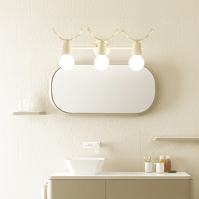 Open Bulb Foyer Stair Wall Sconce with Antlers Metal 3 Lights Modern Style Wall Lamp