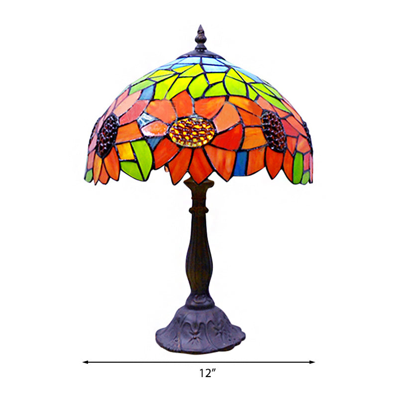 Sunflower Accent Table Lamp Tiffany Stained Glass 1-Light Table Lamp in Orange for Bedroom