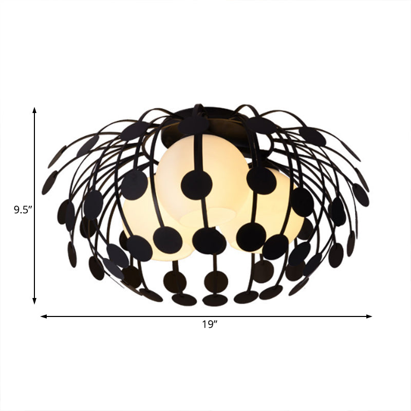 Iluminación de semi rascijada de metal ovalada Modernista 3 luces blanca/negra Lámpara de montaje semi descarte con leche de vidrio de vidrio