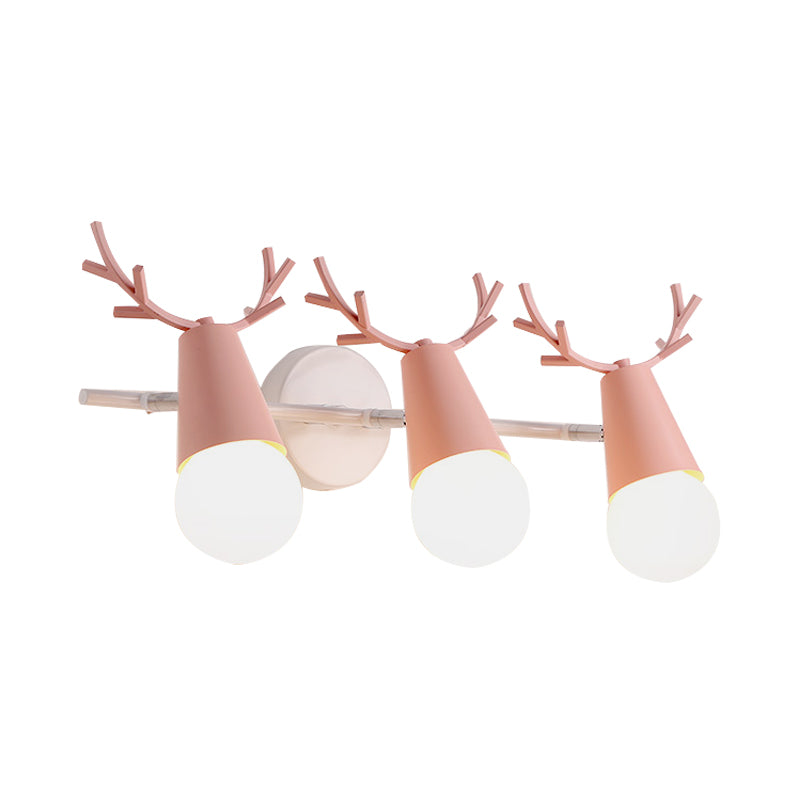 Metal Conical Wall Sconce with Deer Horn Bedroom 3 Heads Nordic Undertint Wall Light