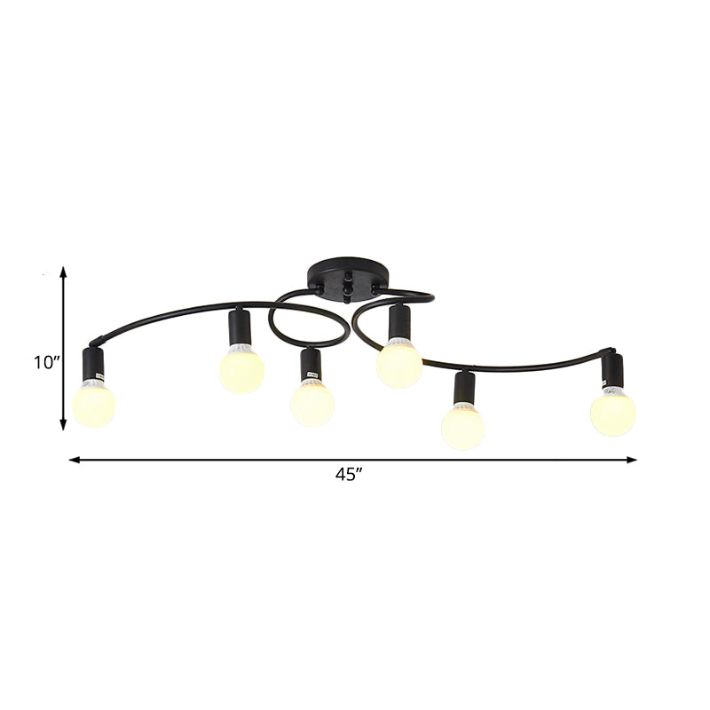 Wit/zwart gebogen arm semi -spoelbevestiging met opaalglas kale bol schaduw eigentijds metaal 6 lichten semi -spoeling lamp armatuur