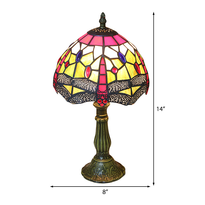 Dragonfly Tischlampe Retro gefärbte Glas 1-Licht-Akzentlampe im antiken Bronze Finish für das Studium