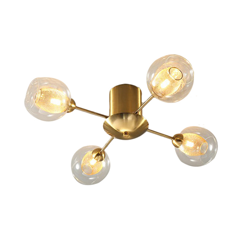 Mount semi-à la chasse d'eau rond en verre transparent moderniste 4/6 lumières Gold LED Semi Flush plafond LAMPLE AVEC VERRE ROBBED intérieur Ovale Ovale