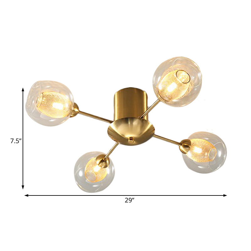 Mount semi-à la chasse d'eau rond en verre transparent moderniste 4/6 lumières Gold LED Semi Flush plafond LAMPLE AVEC VERRE ROBBED intérieur Ovale Ovale