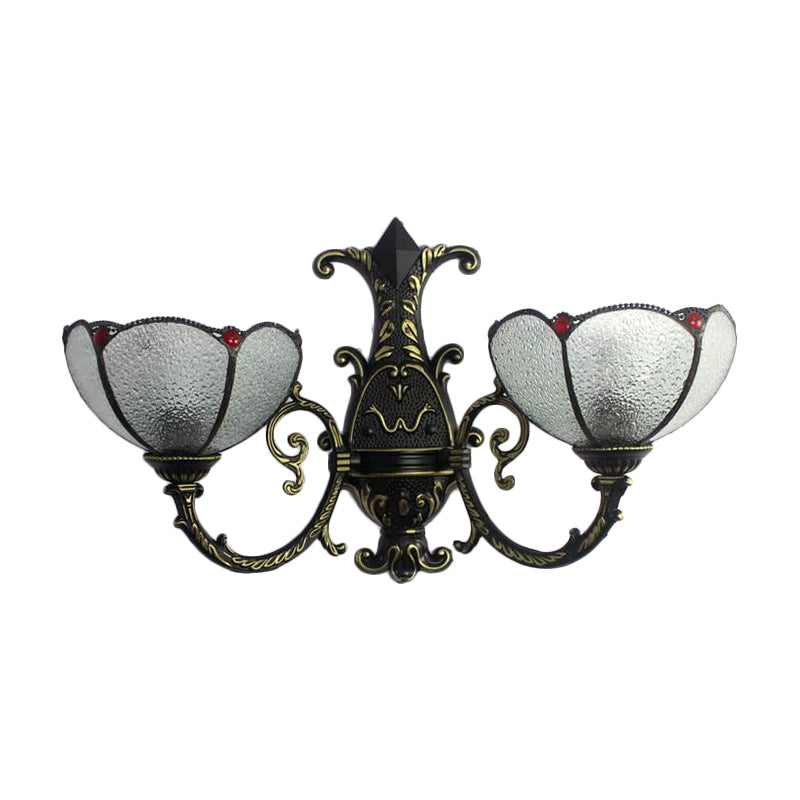 Industrial Style Bowl Wall Lighting Stained Glass 1 Light Wall Mount Fixture in Antique Bronze for Bedroom