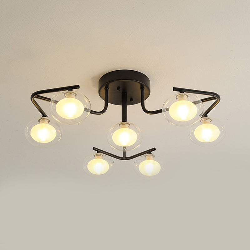 Clear Glass Global Semi Flush Monte con diseño de varillas múltiples Modernista 7/9 luces LED Black Semi Flush Lampa de lámpara de montaje