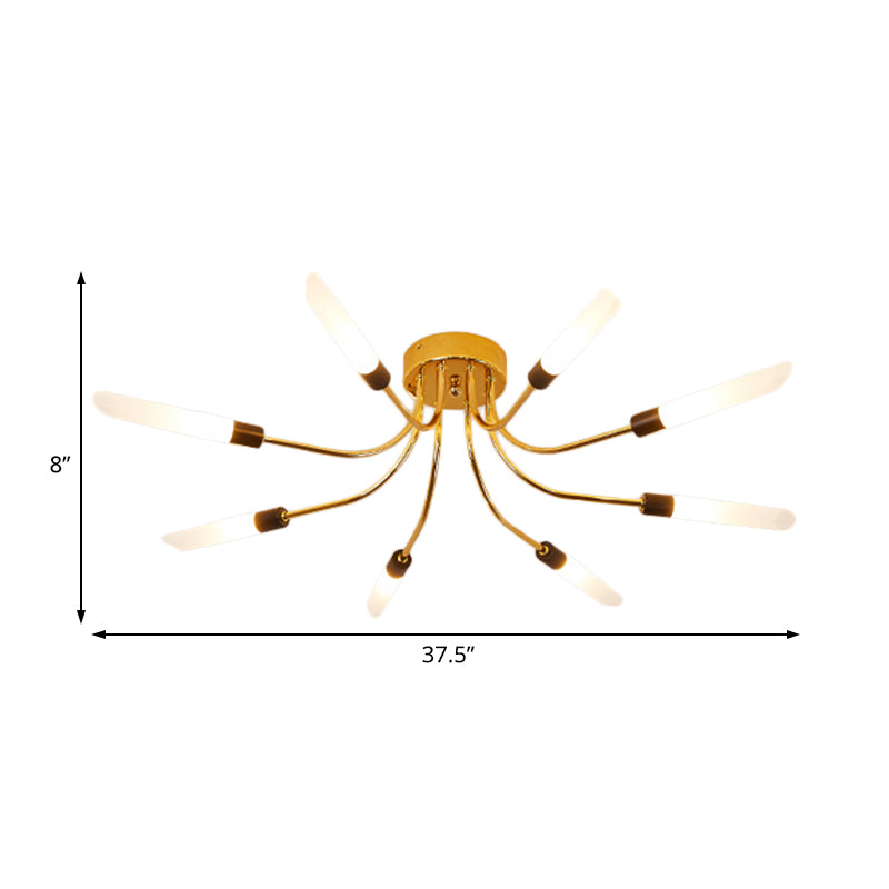 Lampe à montage semi-affleurant en métal Sputnik avec une nuance de tube en verre blanc contemporain 6/8 lumières LED Gol
