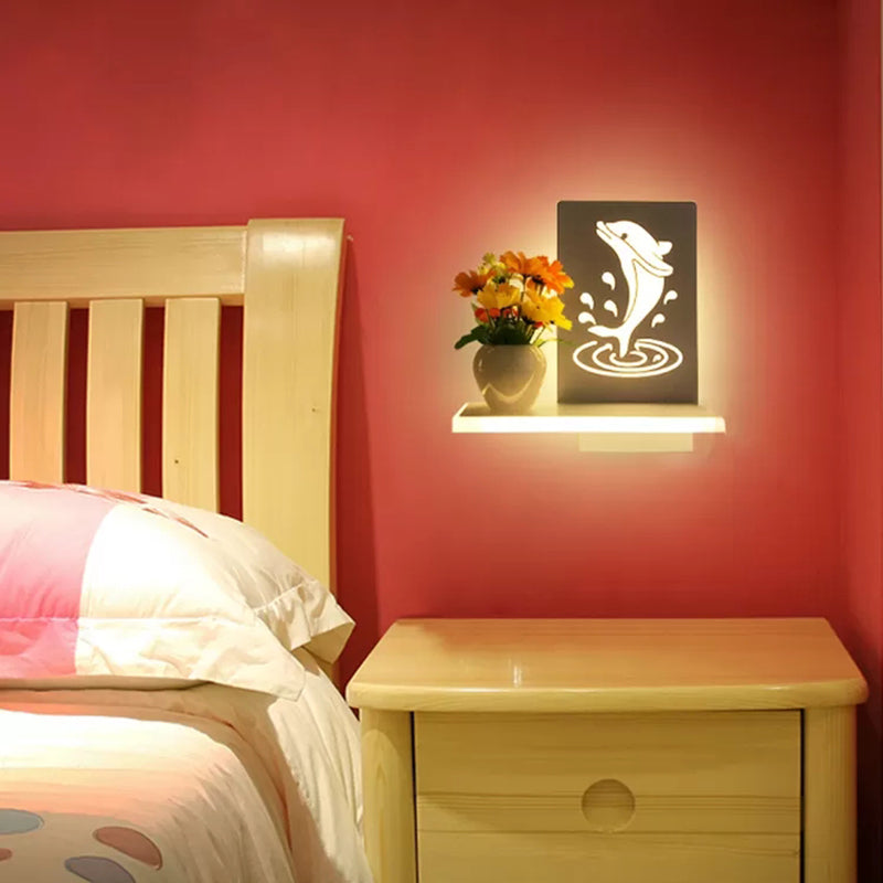 Adult Child Bedroom Wall Light with Shelf Acrylic Contemporary Wall Lamp in White