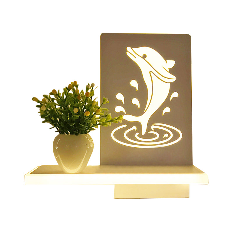 Adult Child Bedroom Wall Light with Shelf Acrylic Contemporary Wall Lamp in White