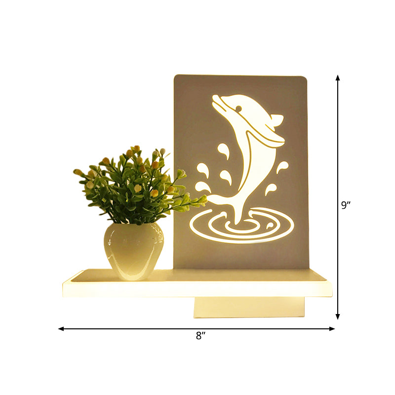 Adult Child Bedroom Wall Light with Shelf Acrylic Contemporary Wall Lamp in White