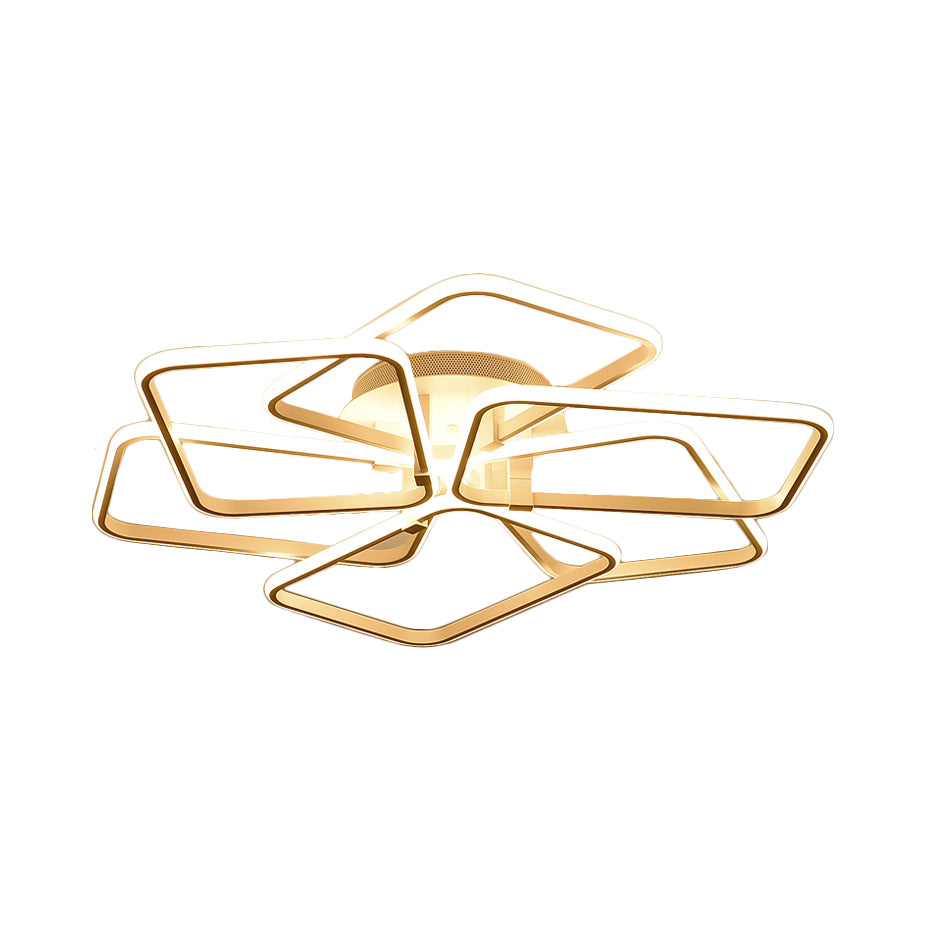 6 anneaux rectangulaires en acrylique Semi Flush Éclairage moderniste LED blanc semi-luminaire de la lampe à montage en lumière blanche, 31,5 "/ 39" de large