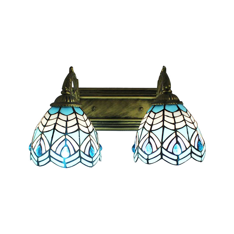 Tiffany Style Dome Wall Lighting Stained Glass 2 Heads Decorative Wall Fixture Light in Blue