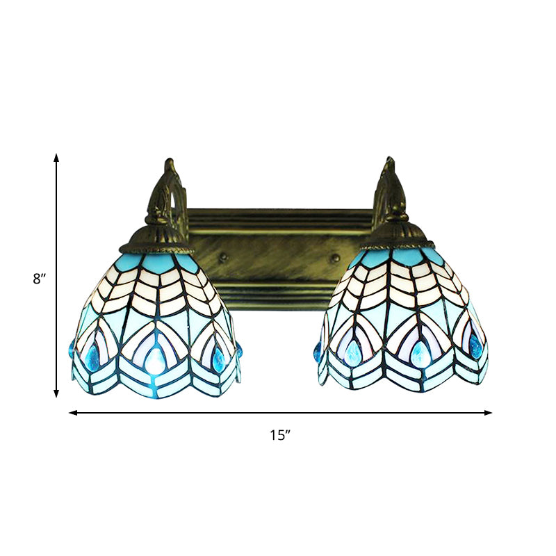 Tiffany Style Dome Wall Lighting Stained Glass 2 Heads Decorative Wall Fixture Light in Blue