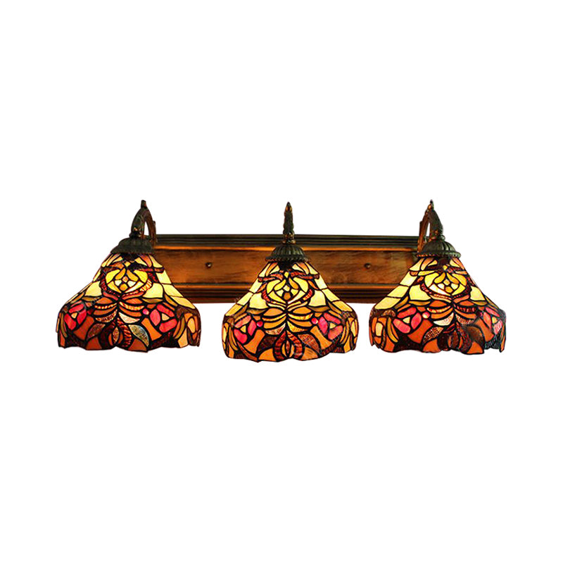 Stained Glass Flower Wall Sconces 3 Lights Tiffany Rustic Wall Lamp in Brass for Hotel