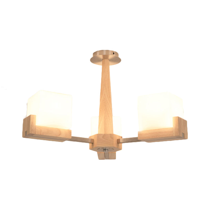 Éclairage de montage semi-luxueux en bois en bois moderne 3/5/8 lumières beige semi-flush plafonnier lampe à lampe avec une teinte rectangle en verre blanc