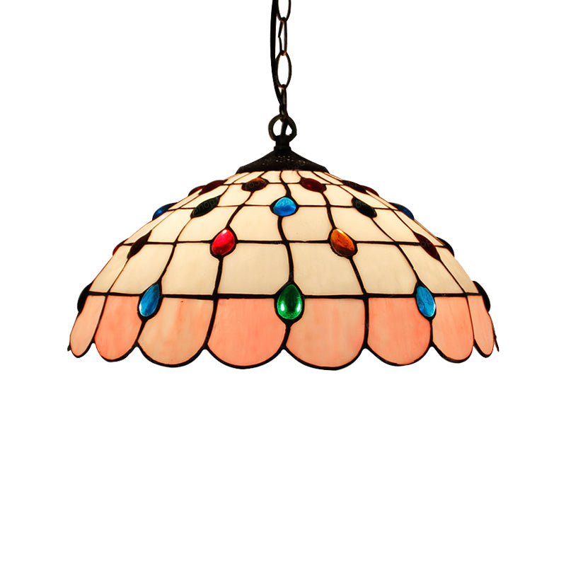 Single Head Dome Hanging Pendant Tiffany Pink/Light Blue/Green Hand Rolled Art Glass Ceiling Light for Bedroom