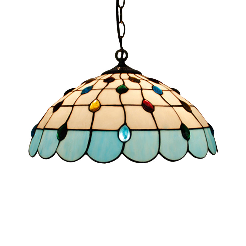 Single Head Dome Hanging Pendant Tiffany Pink/Light Blue/Green Hand Rolled Art Glass Ceiling Light for Bedroom