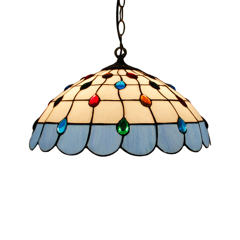 Single Head Dome Hanging Pendant Tiffany Pink/Light Blue/Green Hand Rolled Art Glass Ceiling Light for Bedroom